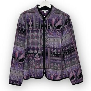 Dressbarn Embroidered Purple Tapestry Zip Up Blazer Jacket Women’s Size 1X